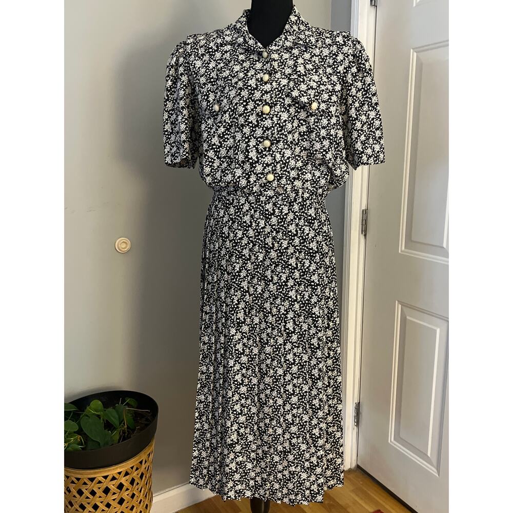 Stuart Alan Vintage 80's Black white Pleated dress 12